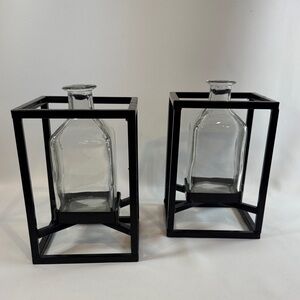 Black Metal Frame Glass Vases set-2